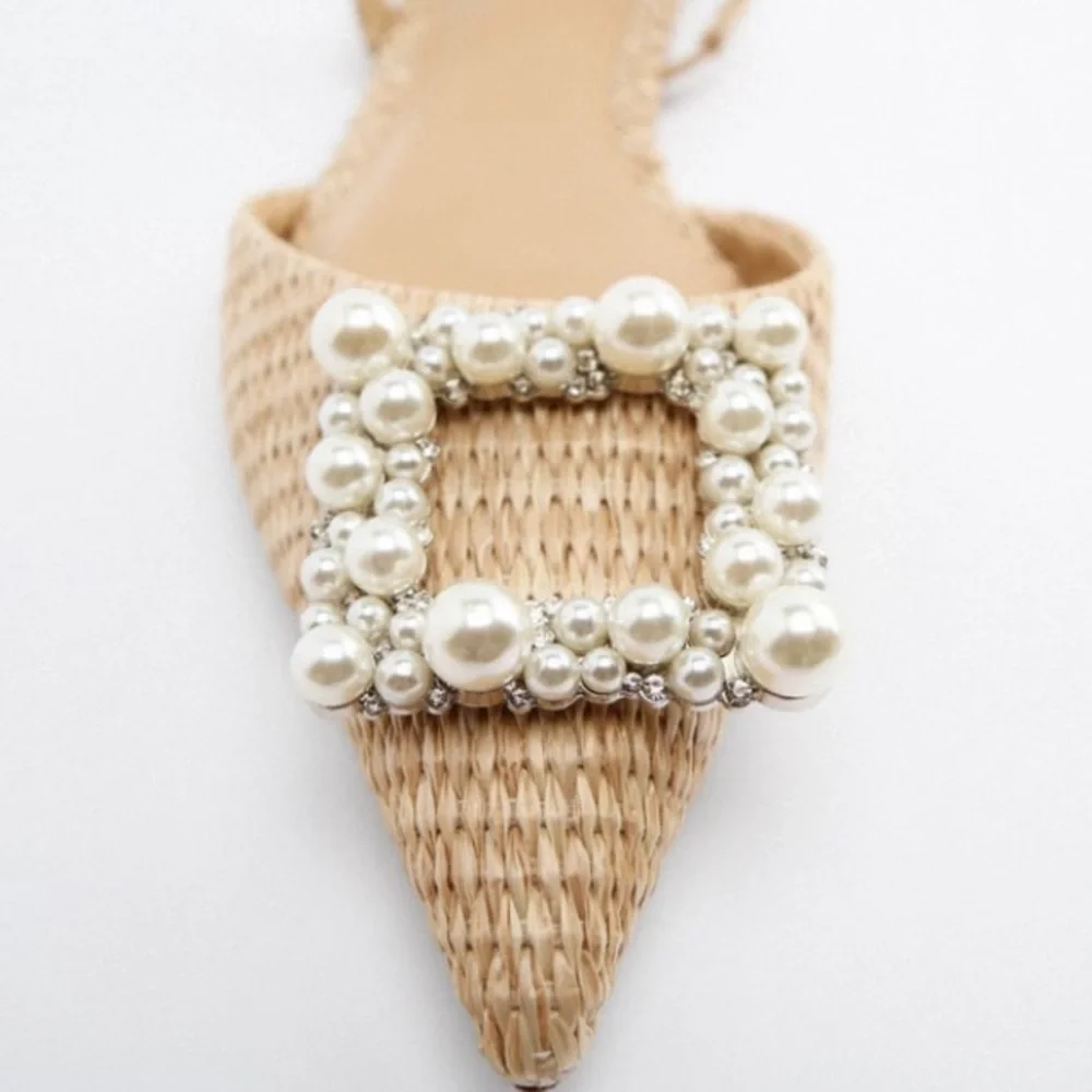 Zara pearl embellished flat slingbacks NWT - Picture 7 of 9